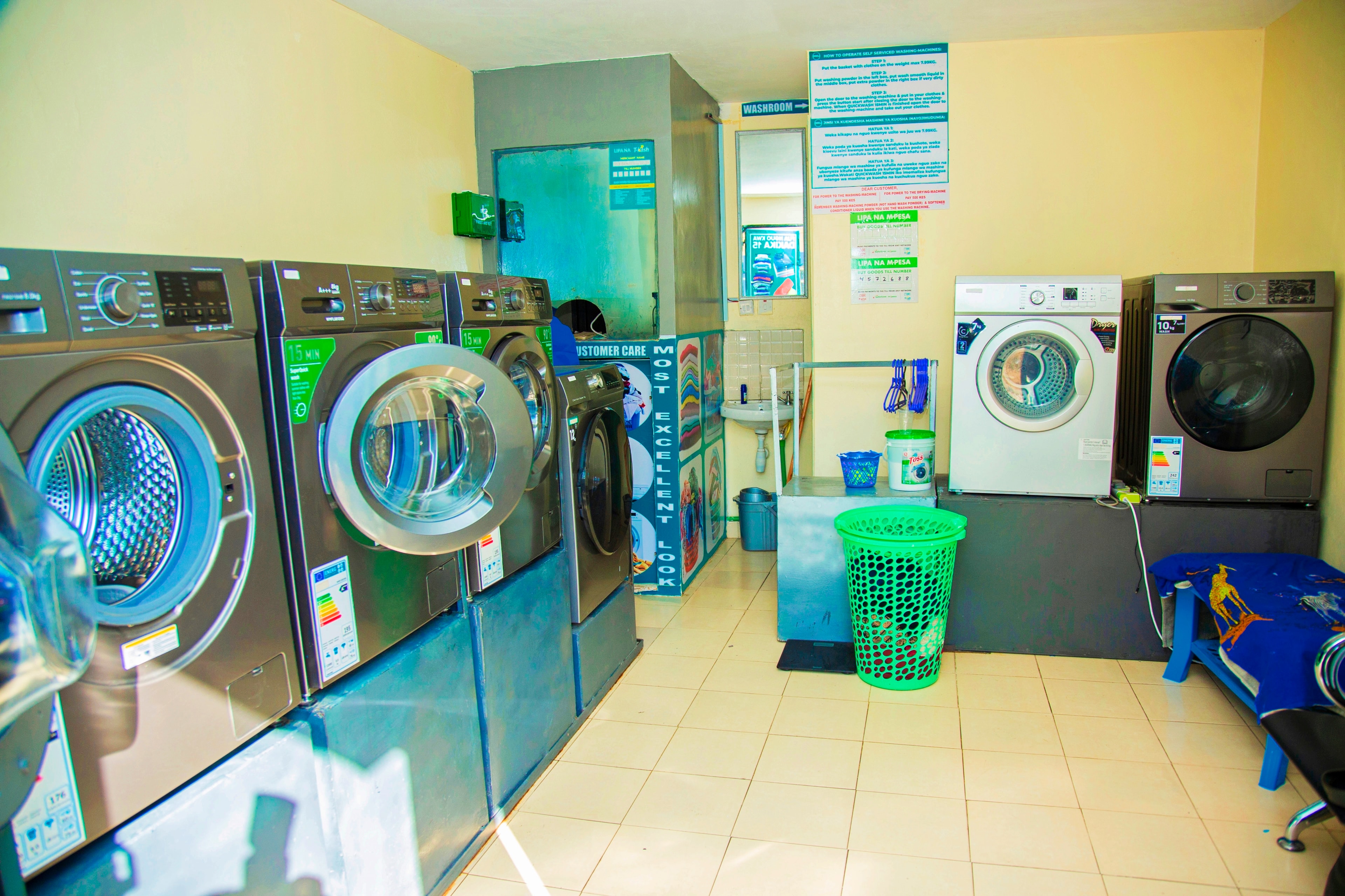 Inside view of MEL Laundry facilities: washing machines and clean, modern space
